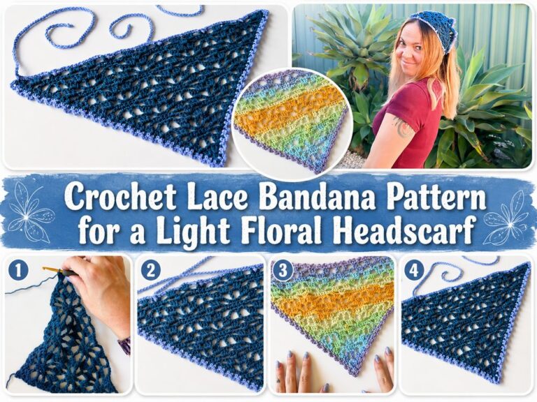 Crochet Lace Bandana Pattern for a Light Floral Headscarf