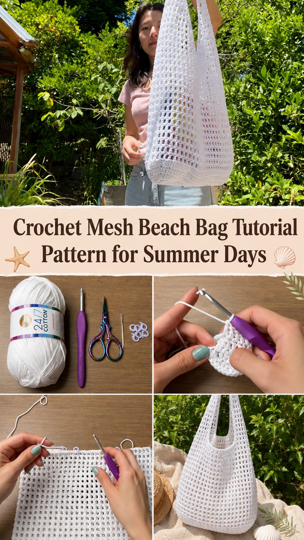 Crochet Mesh Beach Bag Tutorial Pattern for Summer Days - Katy Craft Ideas