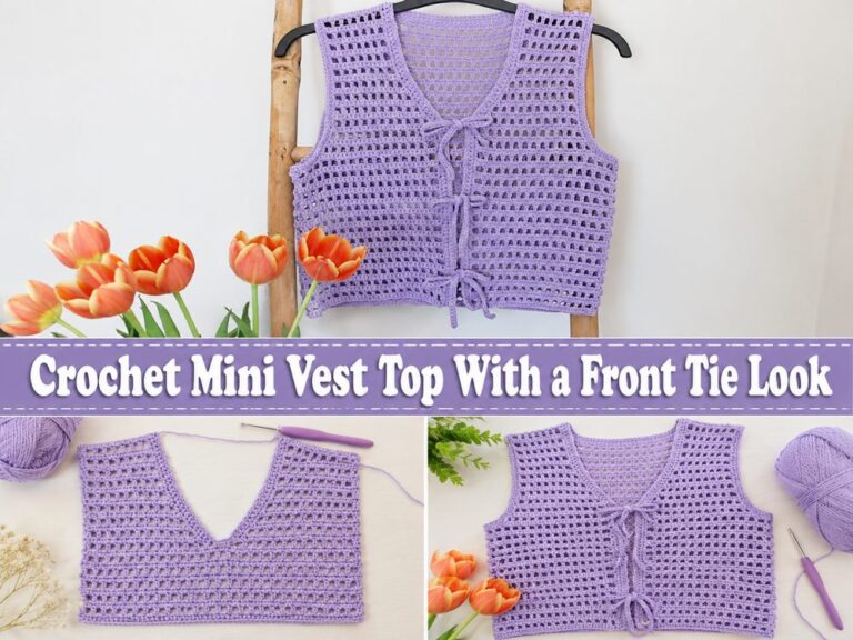 Crochet Mini Vest Top With a Front Tie Look S