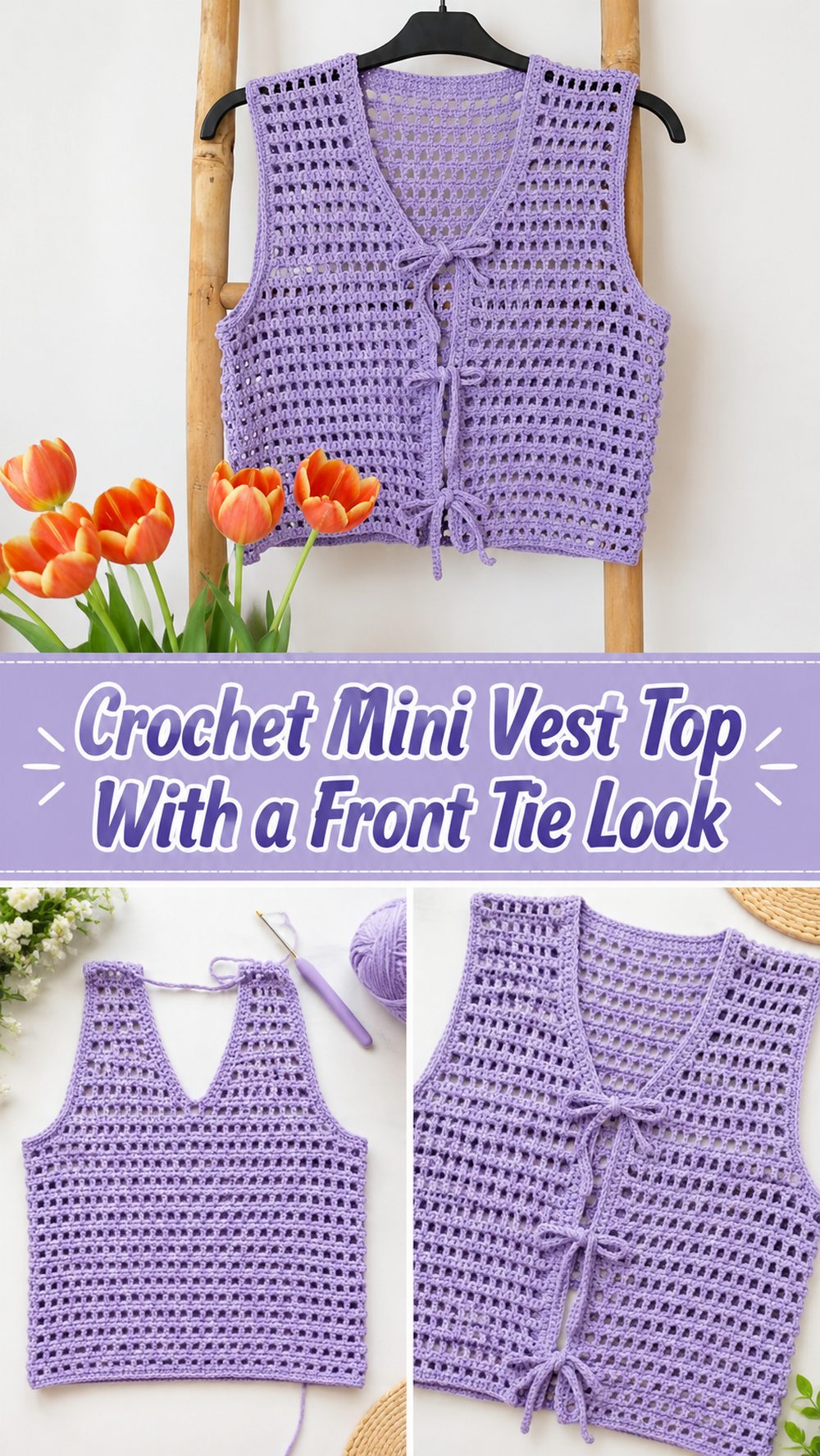 Crochet Mini Vest Top With a Front Tie Look