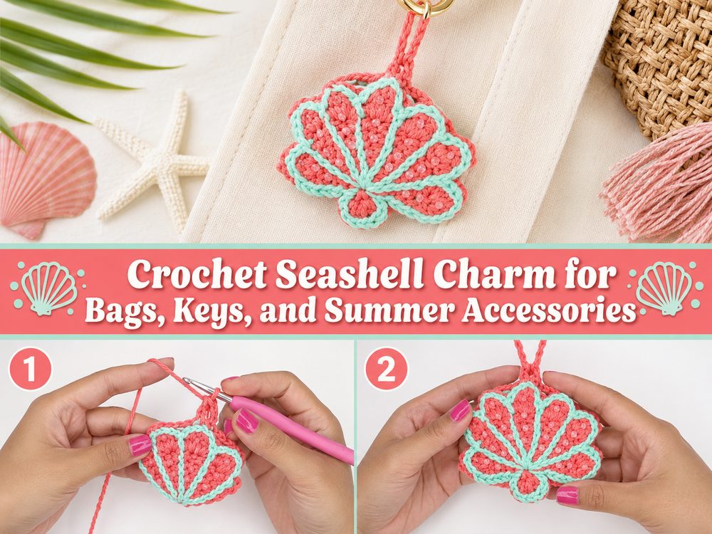 Crochet Seashell Charm for Bags, Keys, and Summer Accessories z