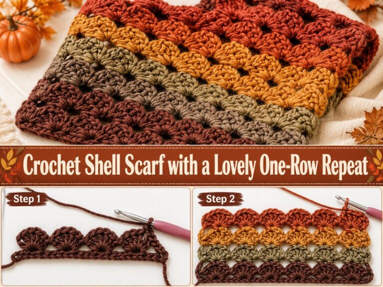 Crochet Shell Scarf with a Lovely One Row Repeat S