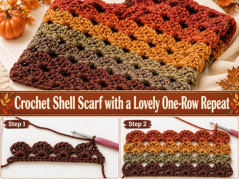 Crochet Shell Scarf with a Lovely One Row Repeat S