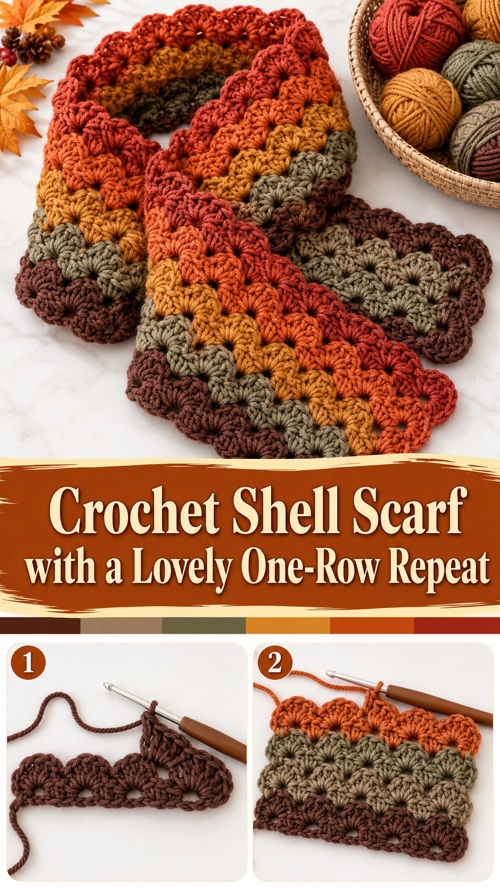 Crochet Shell Scarf with a Lovely One Row Repeat