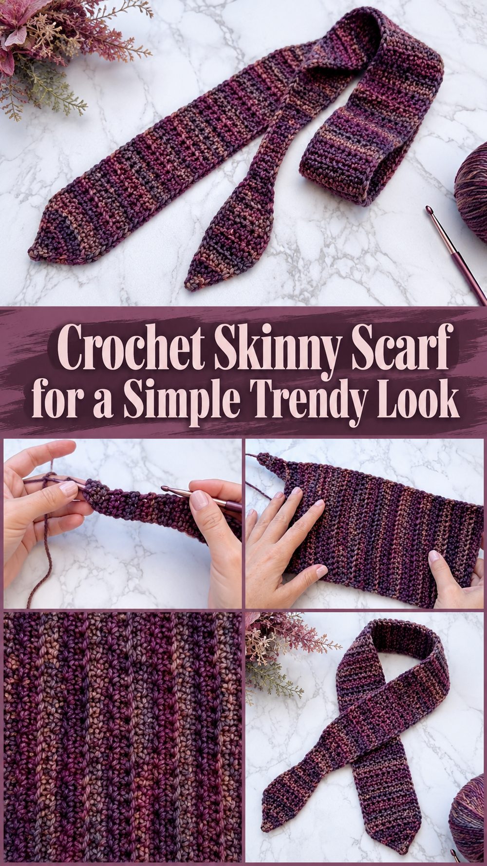 Crochet Skinny Scarf for a Simple Trendy Look