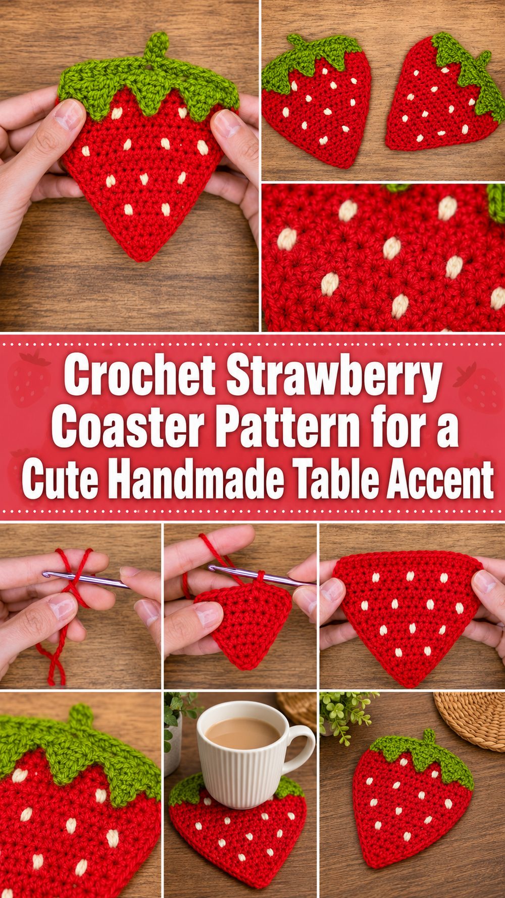 Crochet Strawberry Coaster Pattern for Handmade Table Accent