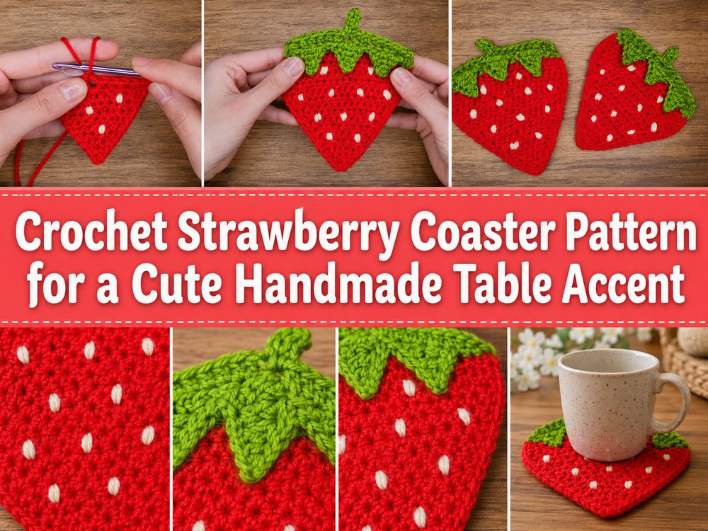 Crochet Strawberry Coaster Pattern for Handmade Table Accent