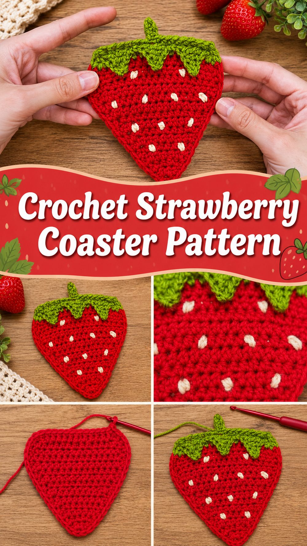 Crochet Strawberry Coaster Pattern