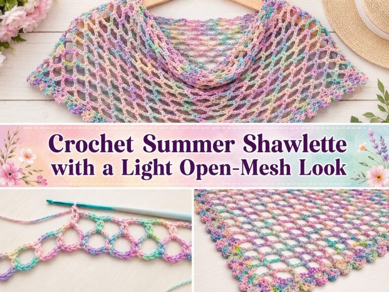Crochet Summer Shawlette with a Light Open Mesh Look A