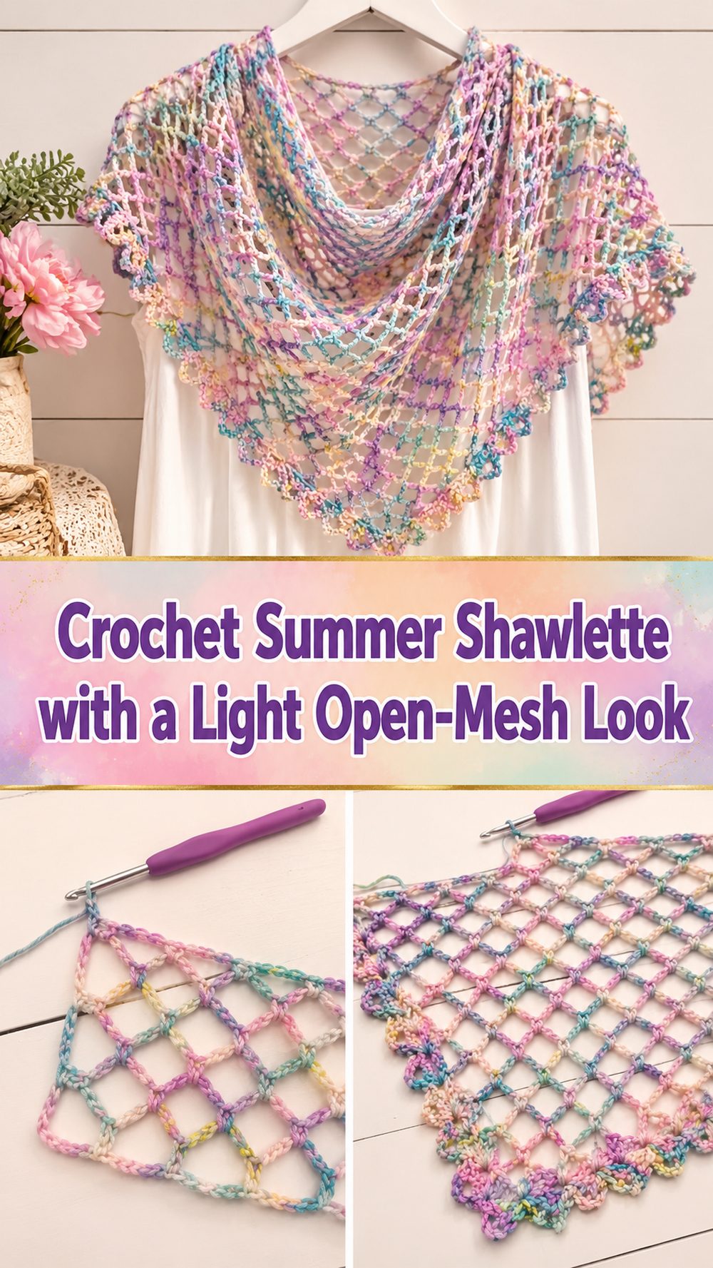 Crochet Summer Shawlette with a Light Open Mesh Look