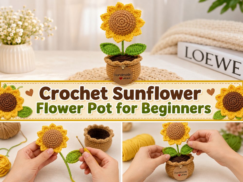 Crochet Sunflower Flower Pot for Beginners z