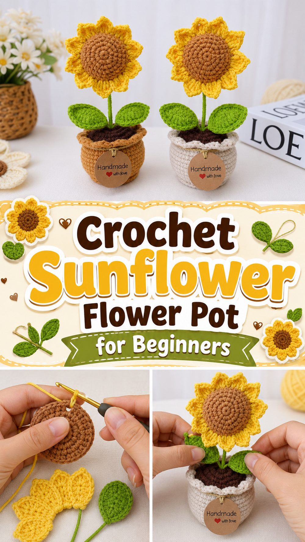 Crochet Sunflower Flower Pot for Beginners