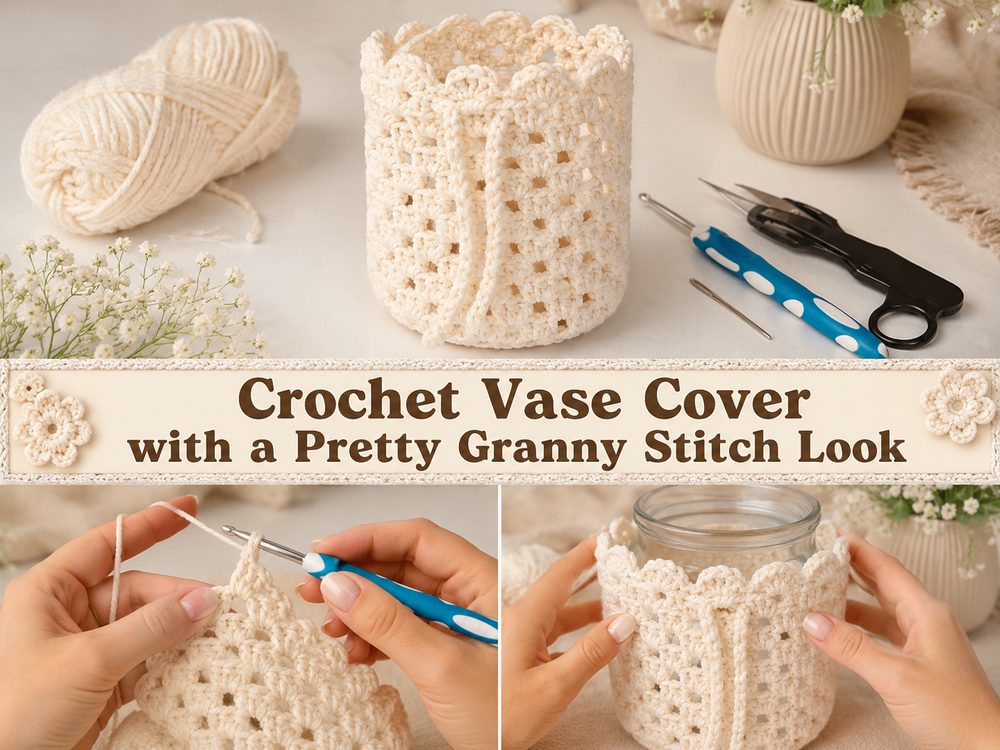 Crochet Vase Cover with a Pretty Granny Stitch Look s