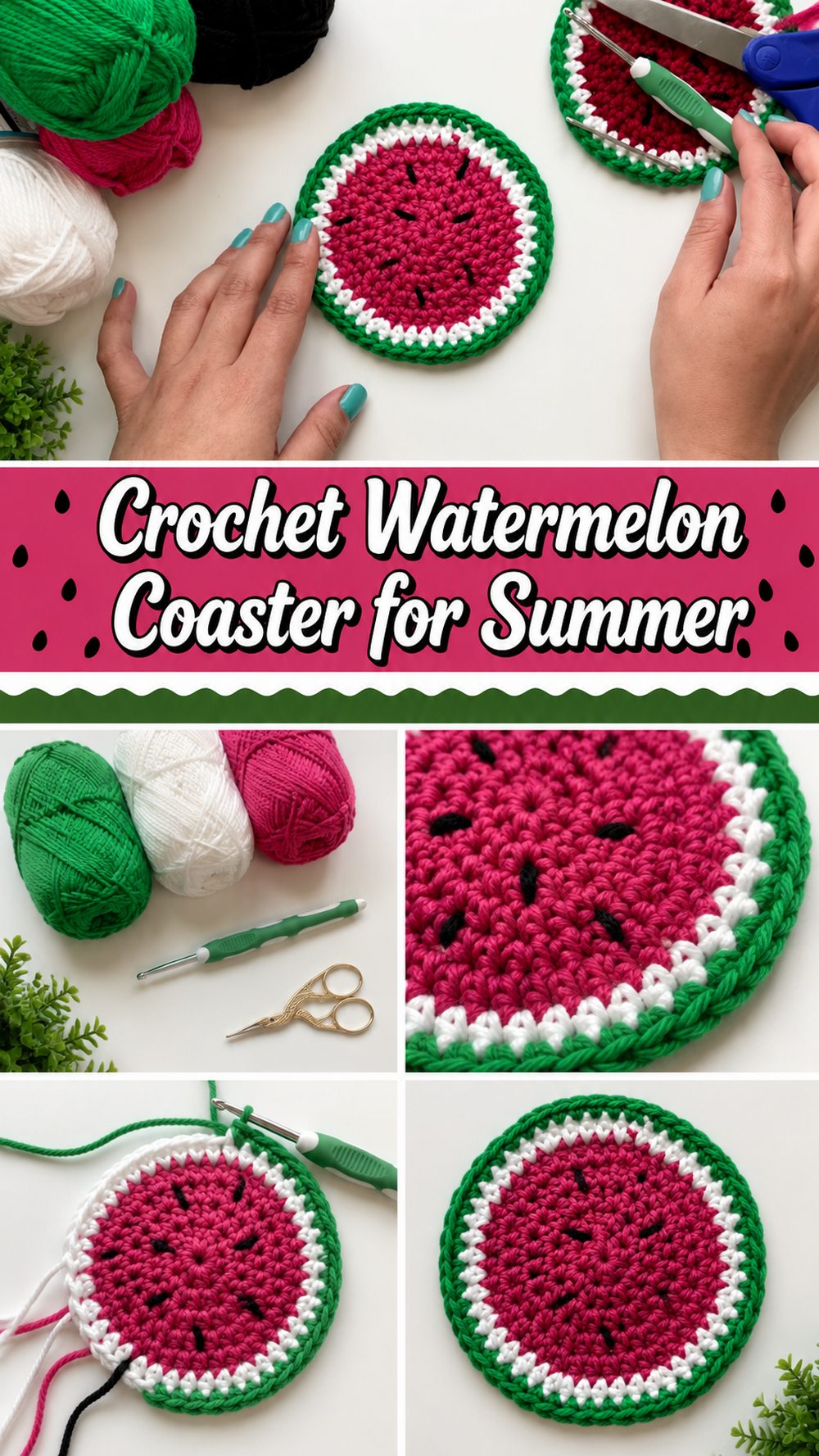 Crochet Watermelon Coaster for Summer