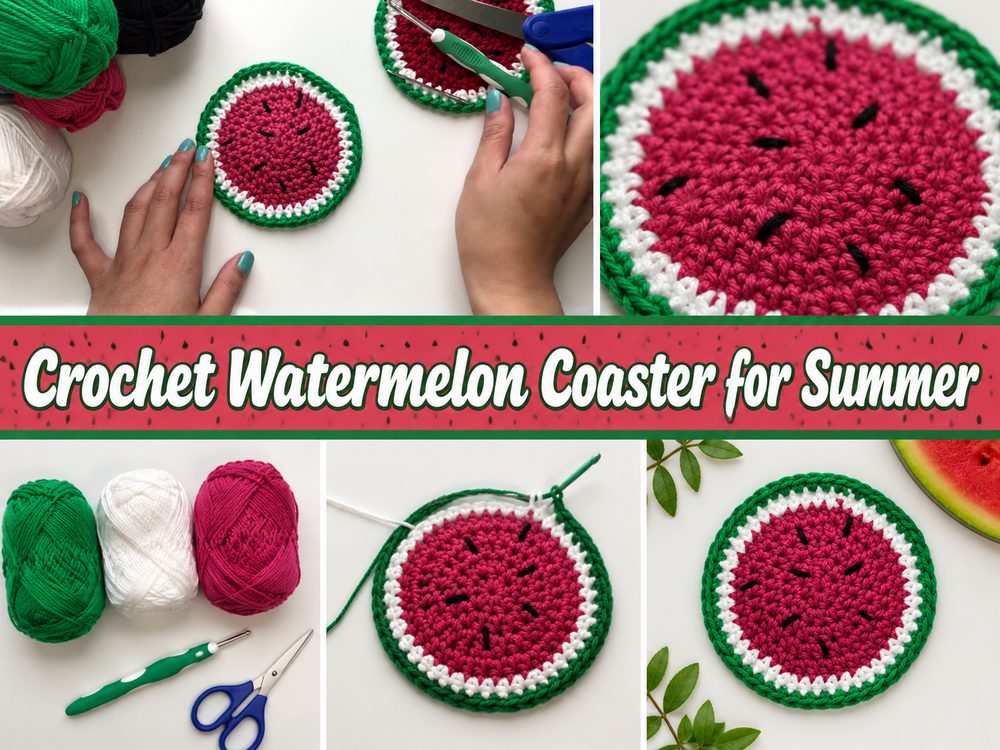 Crochet Watermelon Coaster for Summer
