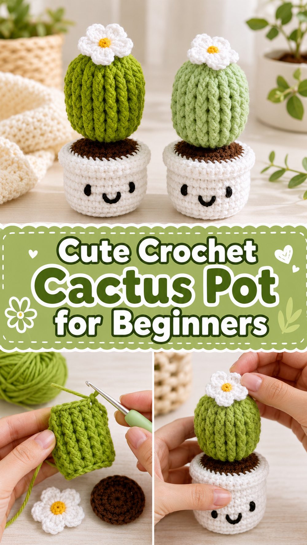 Cute Crochet Cactus Pot for Beginners