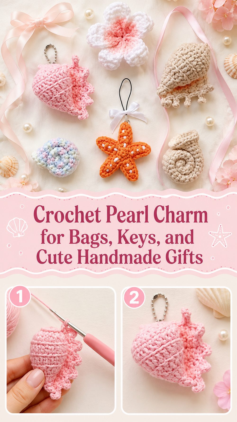 Cute Crochet Ocean Charm for Bags, Keys, and Summer Accessories