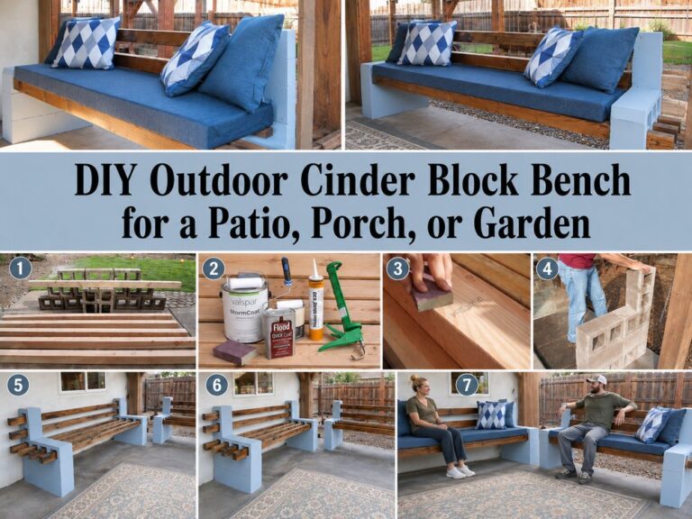 DIY Outdoor Cinder Block Bench for a Patio, Porch, or Garden