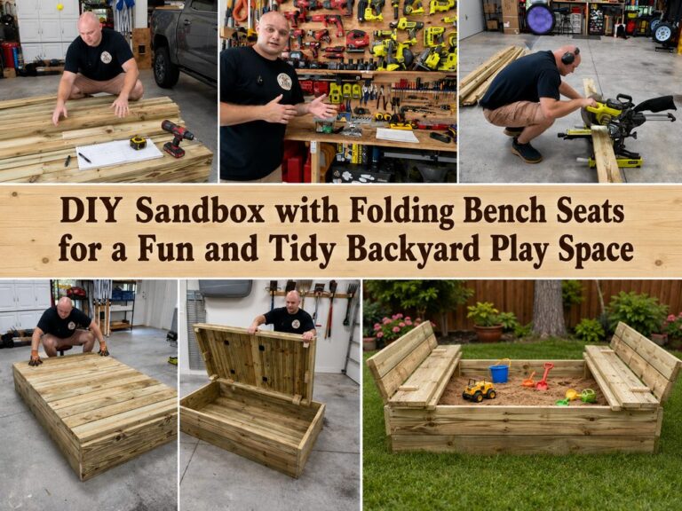 DIY Sandbox with Folding Bench Seats for Backyard Play Space