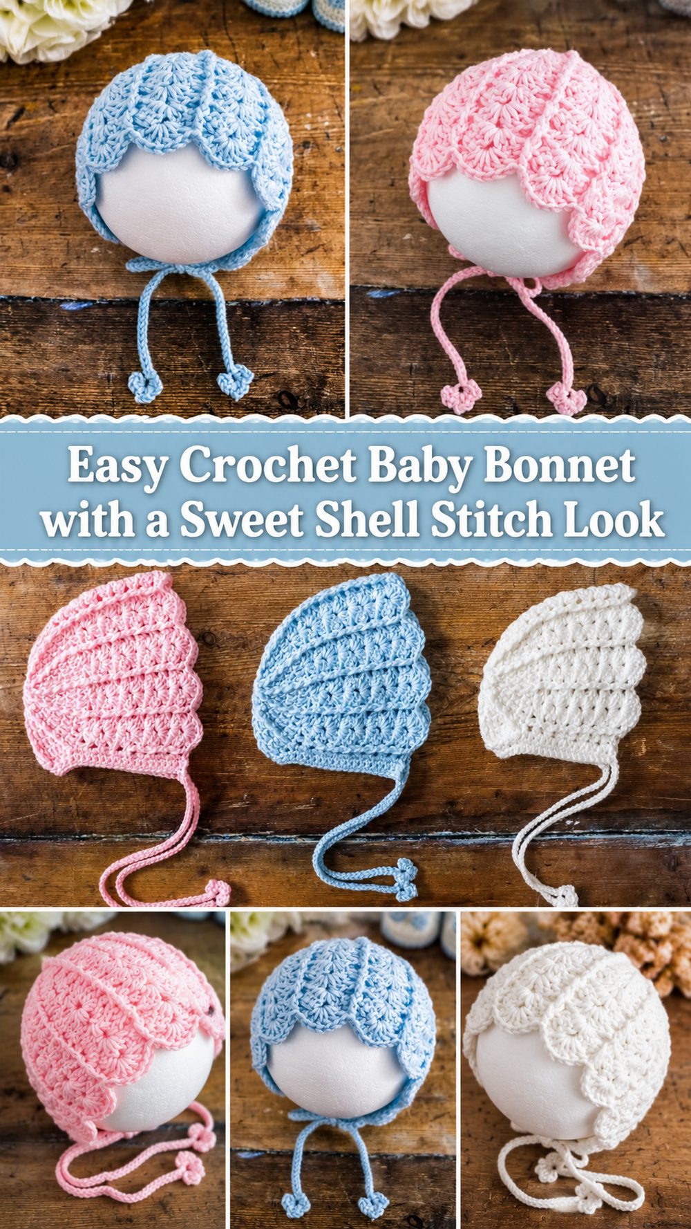 Easy Crochet Baby Bonnet with a Sweet Shell Stitch Look