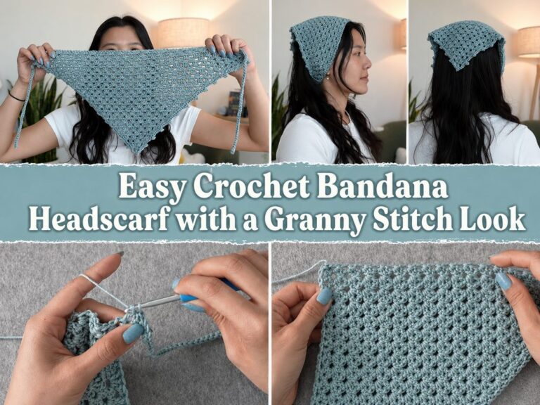 Easy Crochet Bandana Headscarf with a Granny Stitch Look