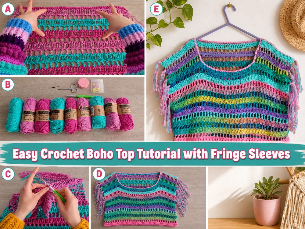 Easy Crochet Boho Top Tutorial with Fringe Sleeves