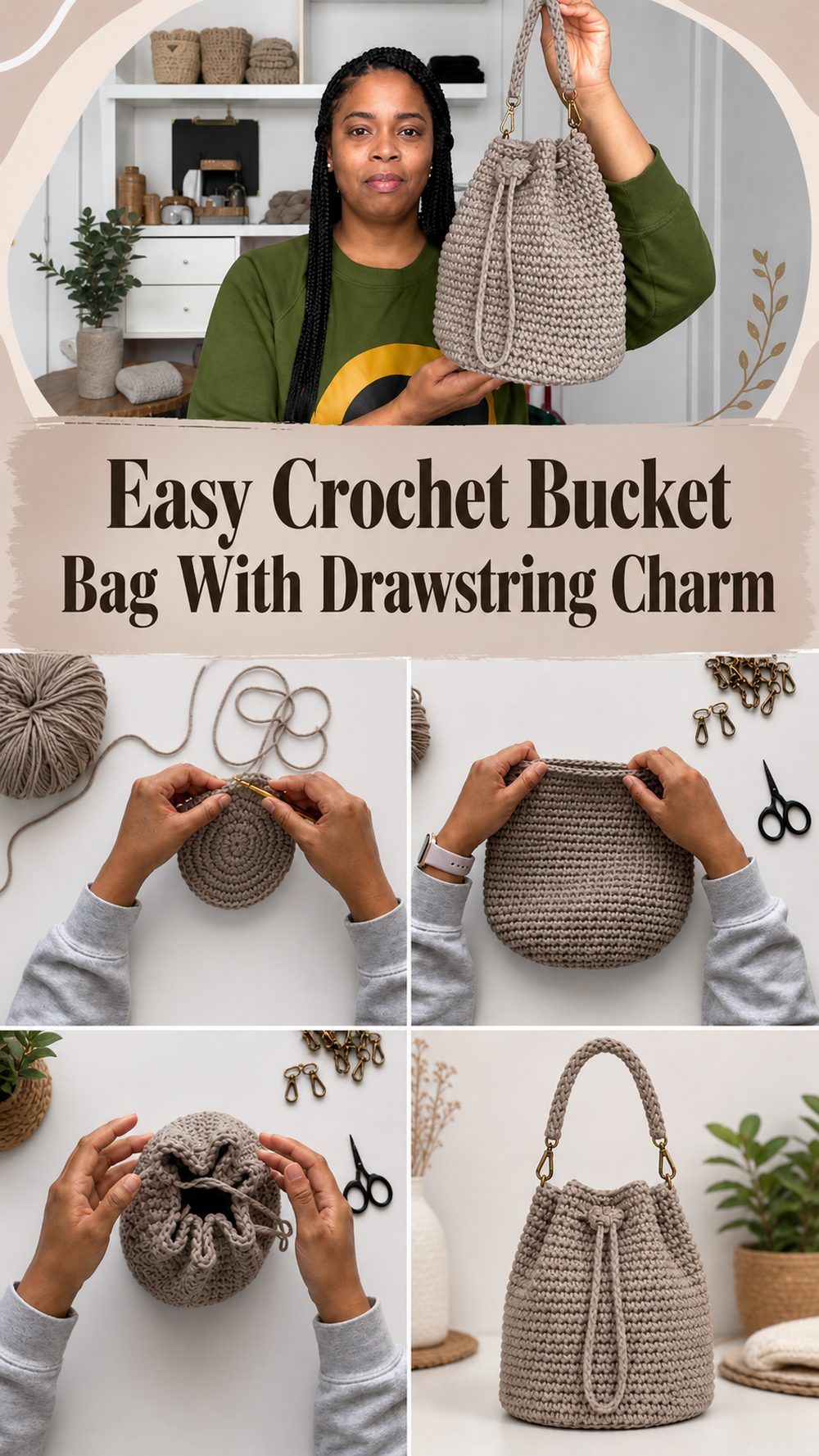 Easy Crochet Bucket Bag With Drawstring Charm