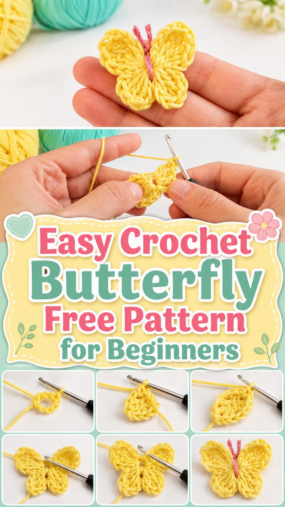 Easy Crochet Butterfly Free Pattern for Beginners