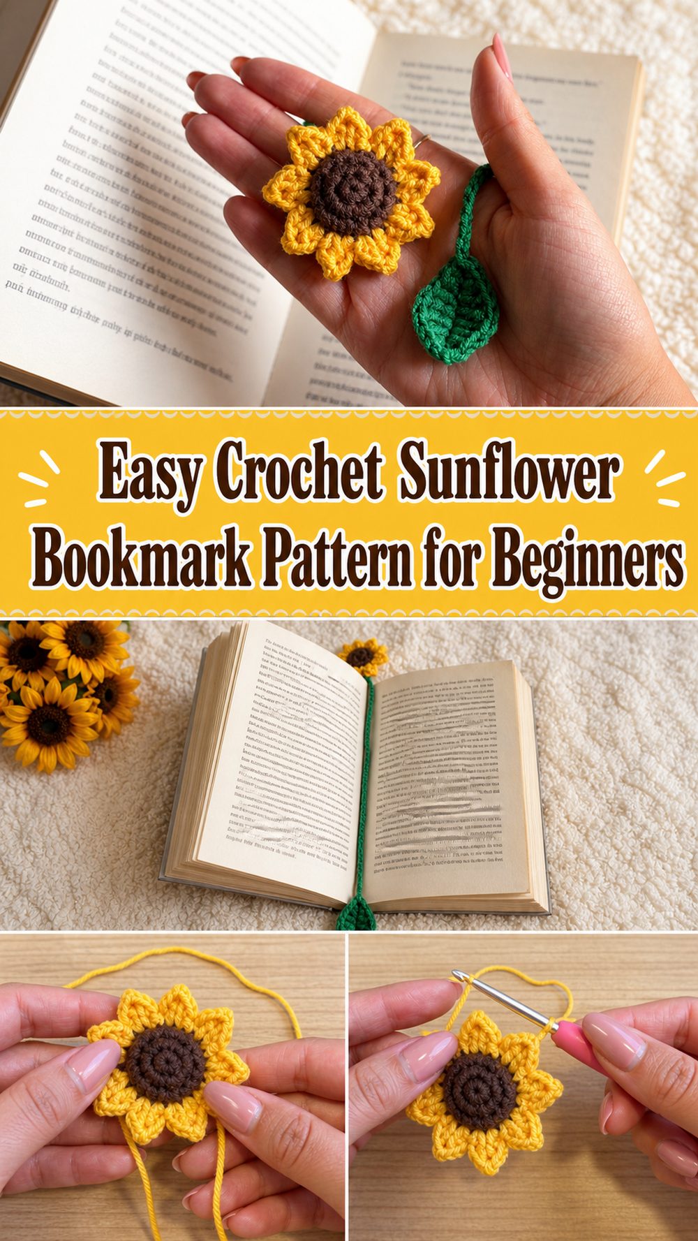 Easy Crochet Sunflower Bookmark Pattern for Beginners