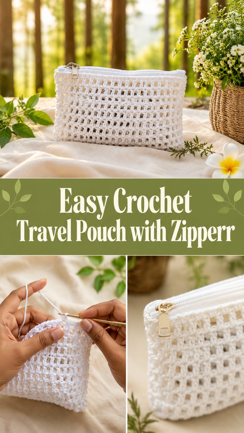 Easy Crochet Travel Pouch with Zipper