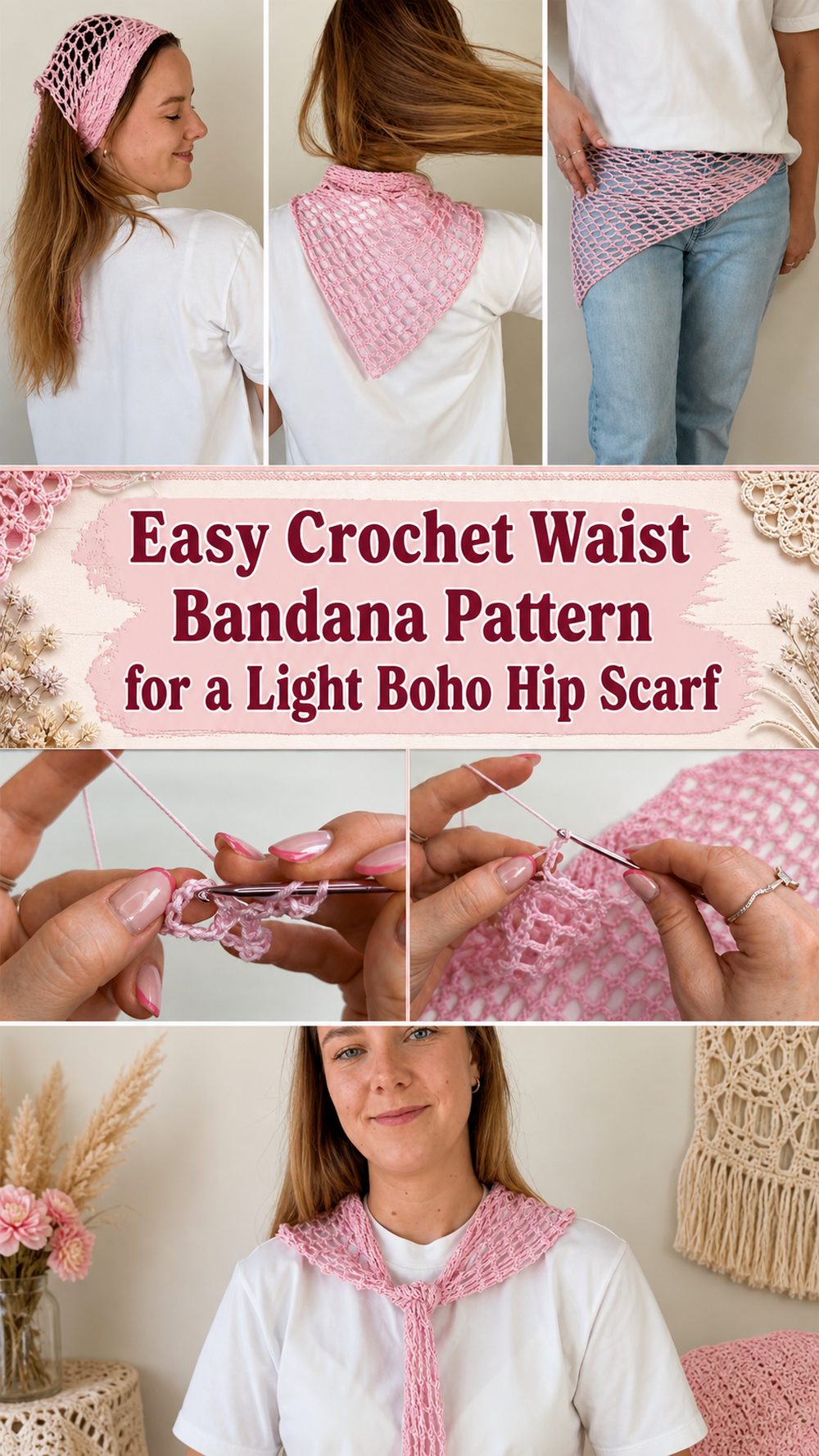 Easy Crochet Waist Bandana Pattern for a Light Boho Hip Scarf