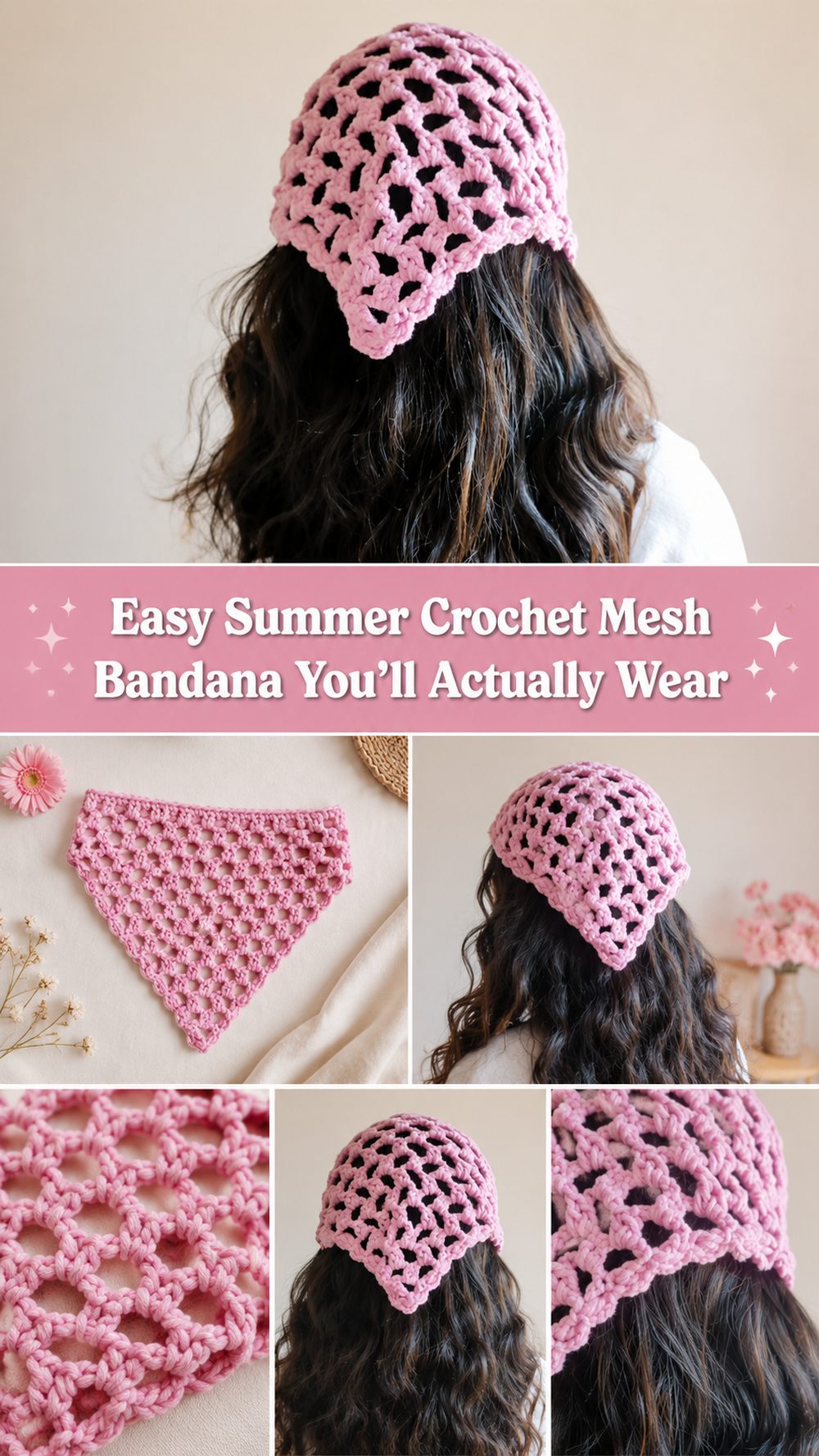 Easy Summer Crochet Mesh Bandana You’ll Actually Wear