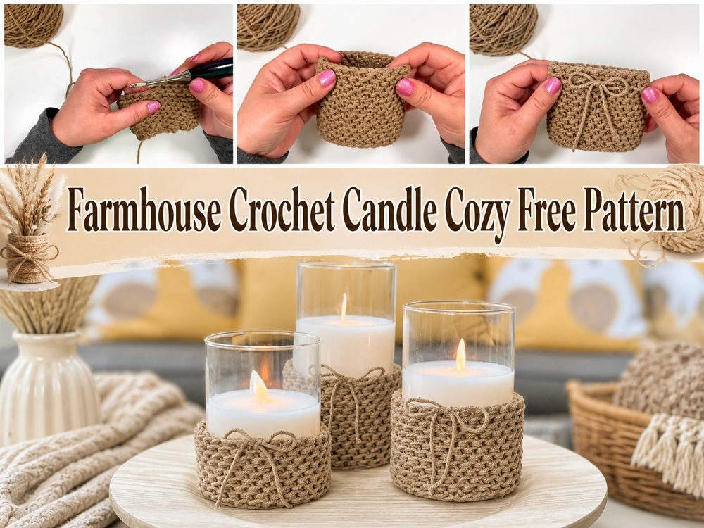 Farmhouse Crochet Candle Cozy Free Pattern s