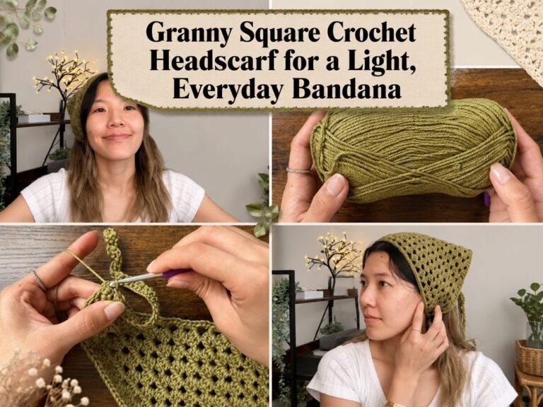 Granny Square Crochet Headscarf for a Light, Everyday Bandana