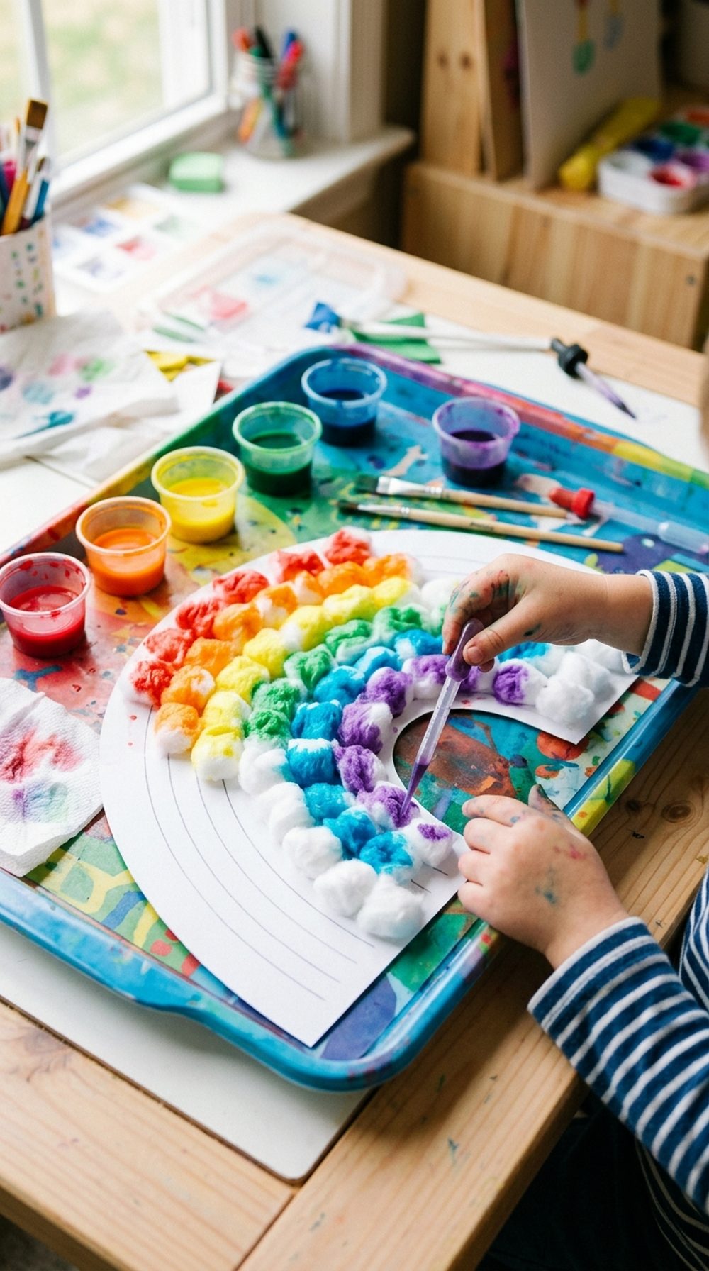 Guided Cotton Ball Rainbow Art