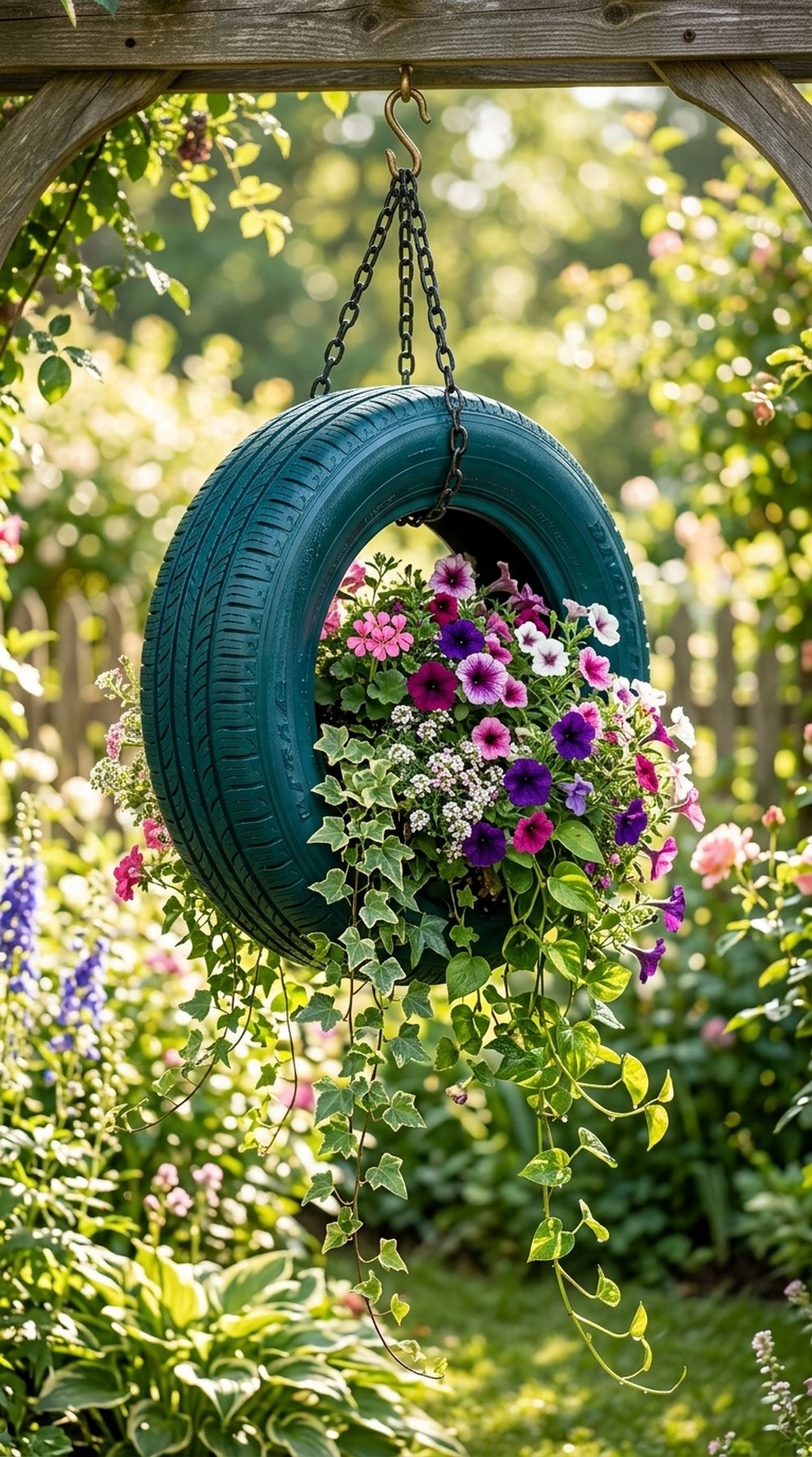 Hanging Tire Flower Basket