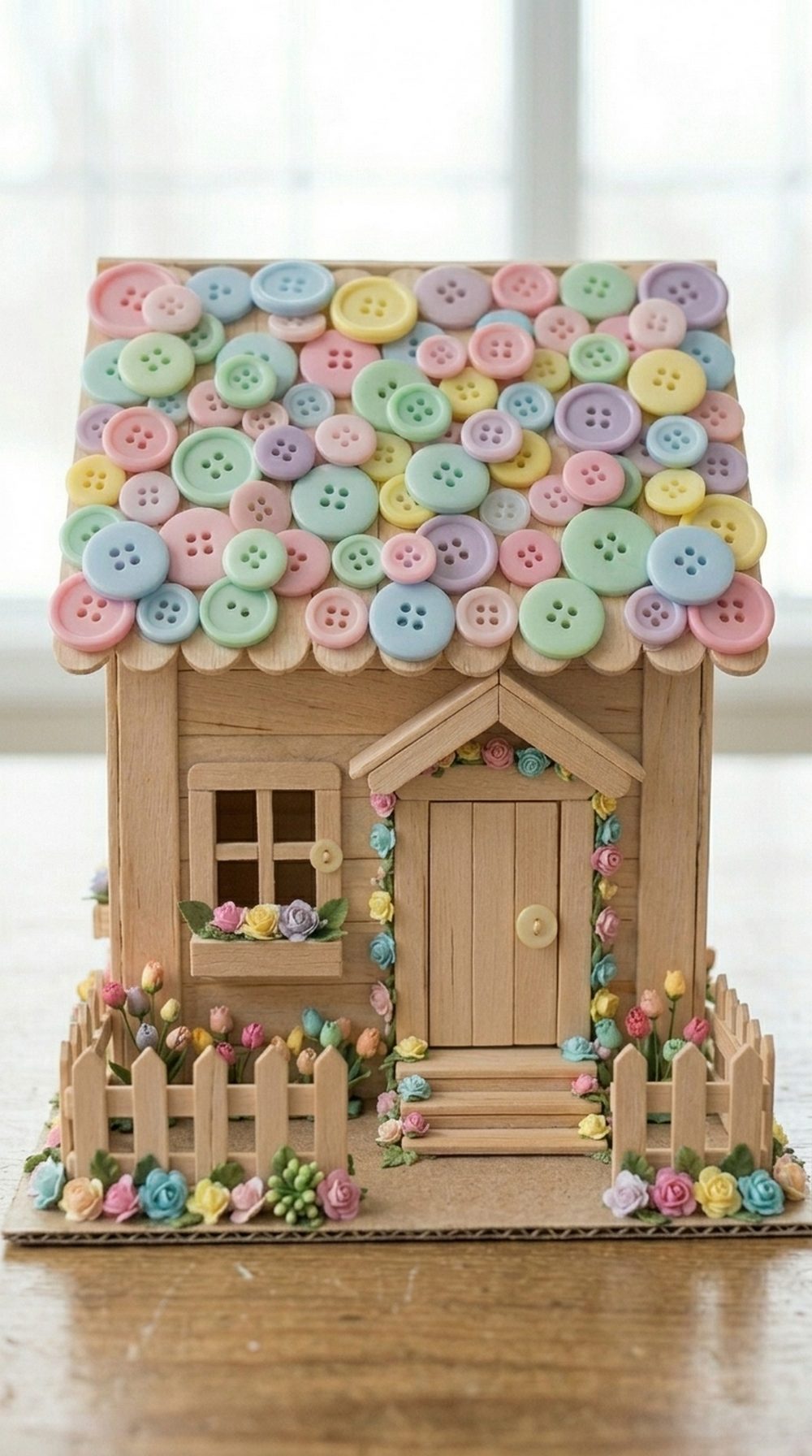 Mini Popsicle Stick House with Fence and Stairs