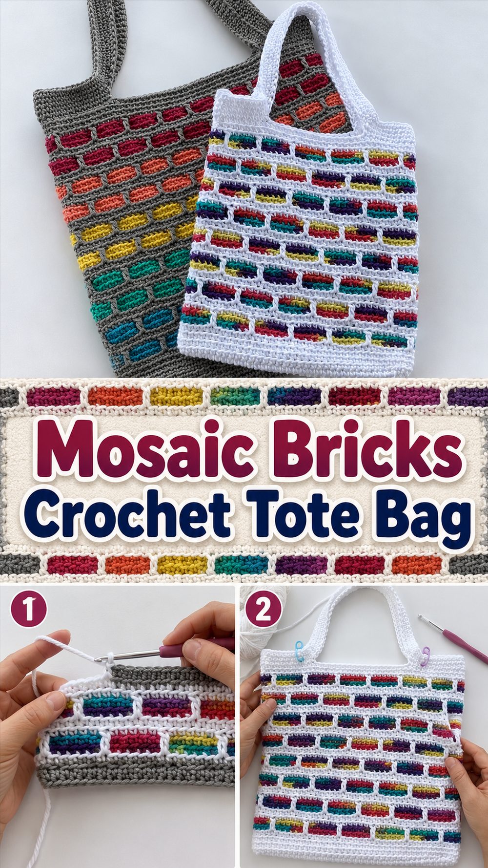 Mosaic Bricks Crochet Tote Bag