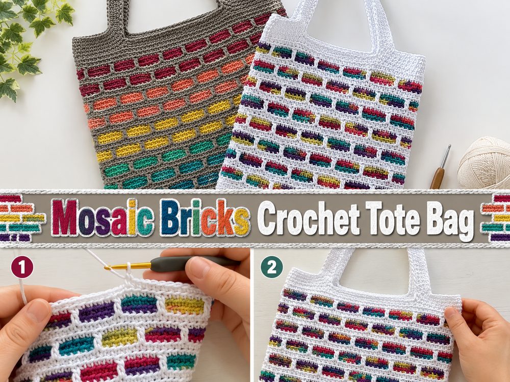 Mosaic Bricks Crochet Tote Bag
