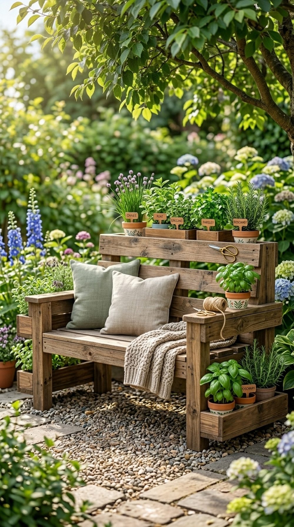 Pallet Garden Bench With Planters