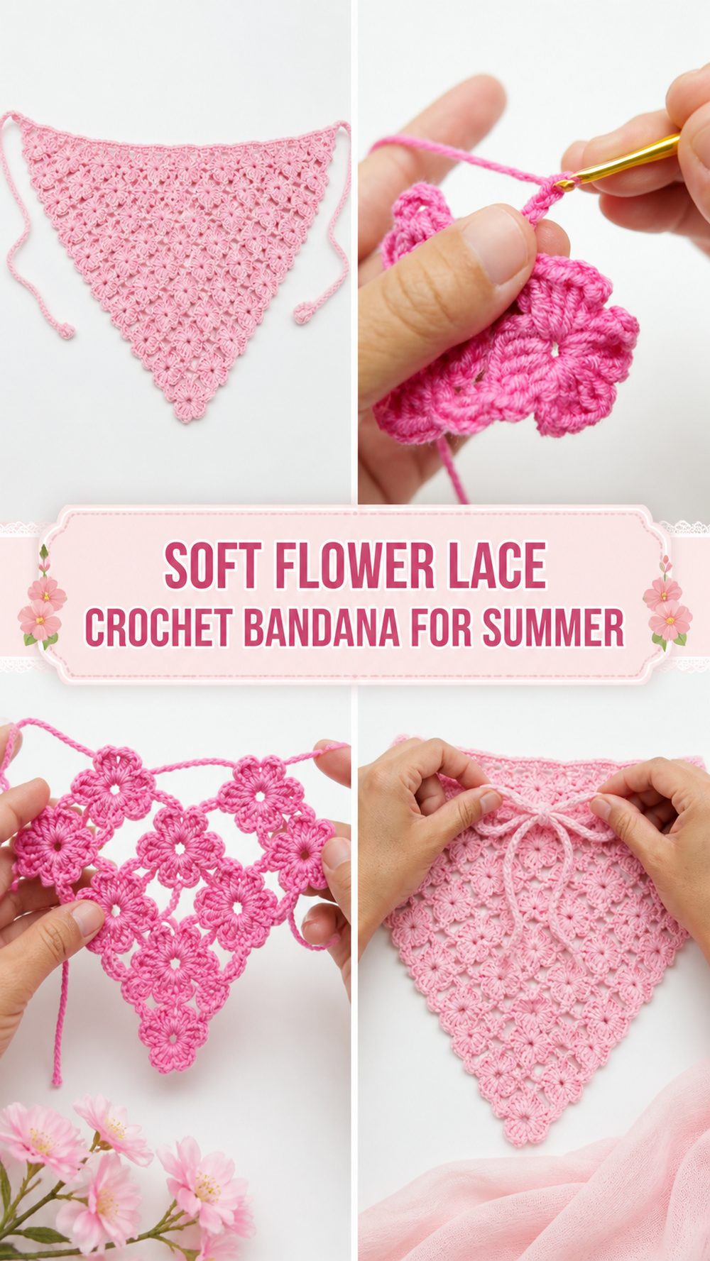 Soft Flower Lace Crochet Bandana for Summer