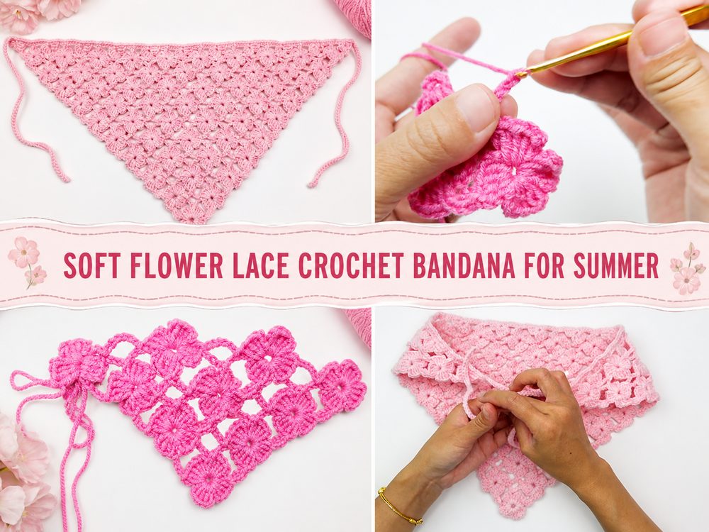 Soft Flower Lace Crochet Bandana for Summer