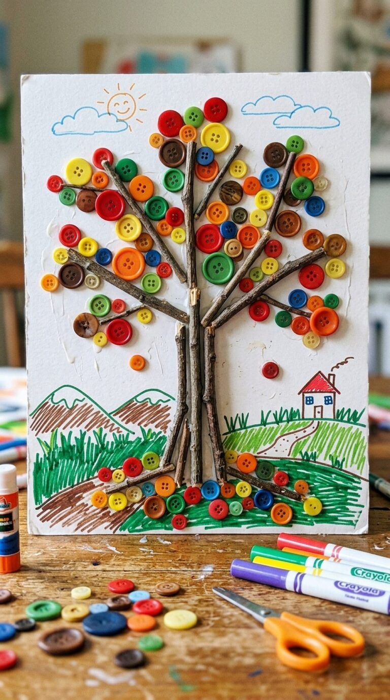 Sunset Ombre Button Tree Canvas