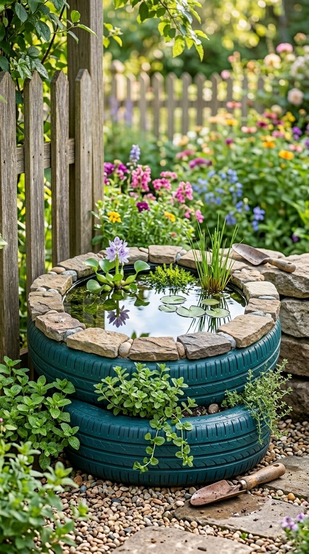 Tire Pond With Surrounding Pebbles