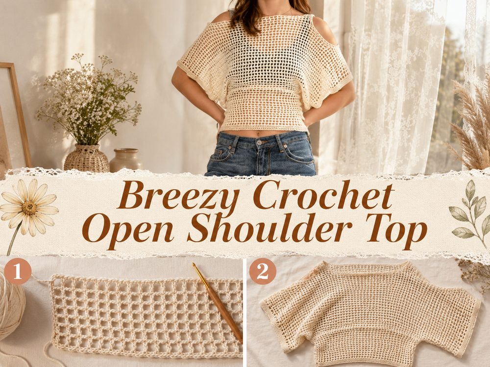 Breezy Crochet Open Shoulder Top d