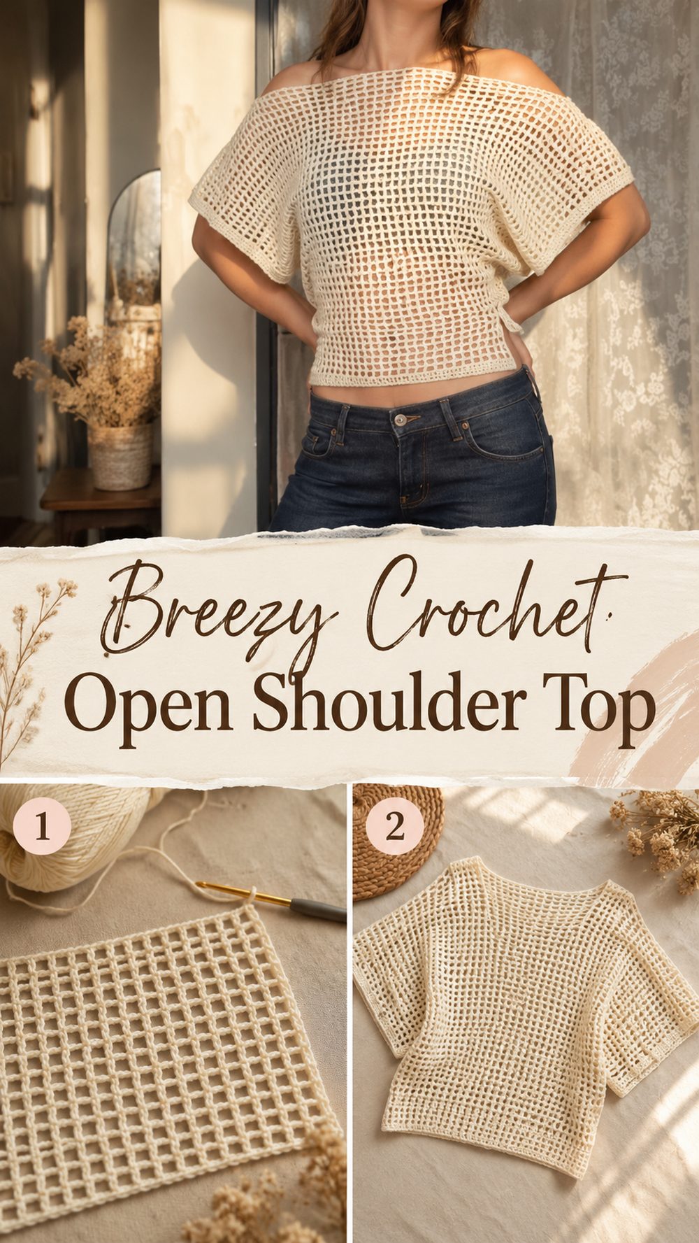 Breezy Crochet Open Shoulder Top