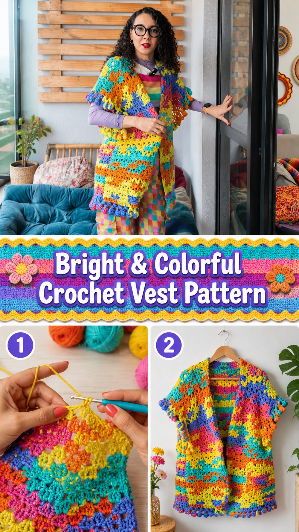 Bright & Colorful Crochet Vest Pattern