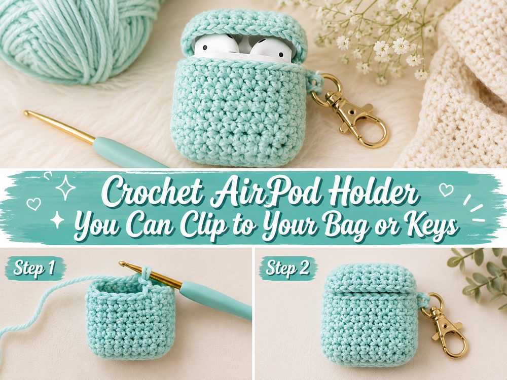 Crochet AirPod Holder You Can Clip to Your Bag or Keys s