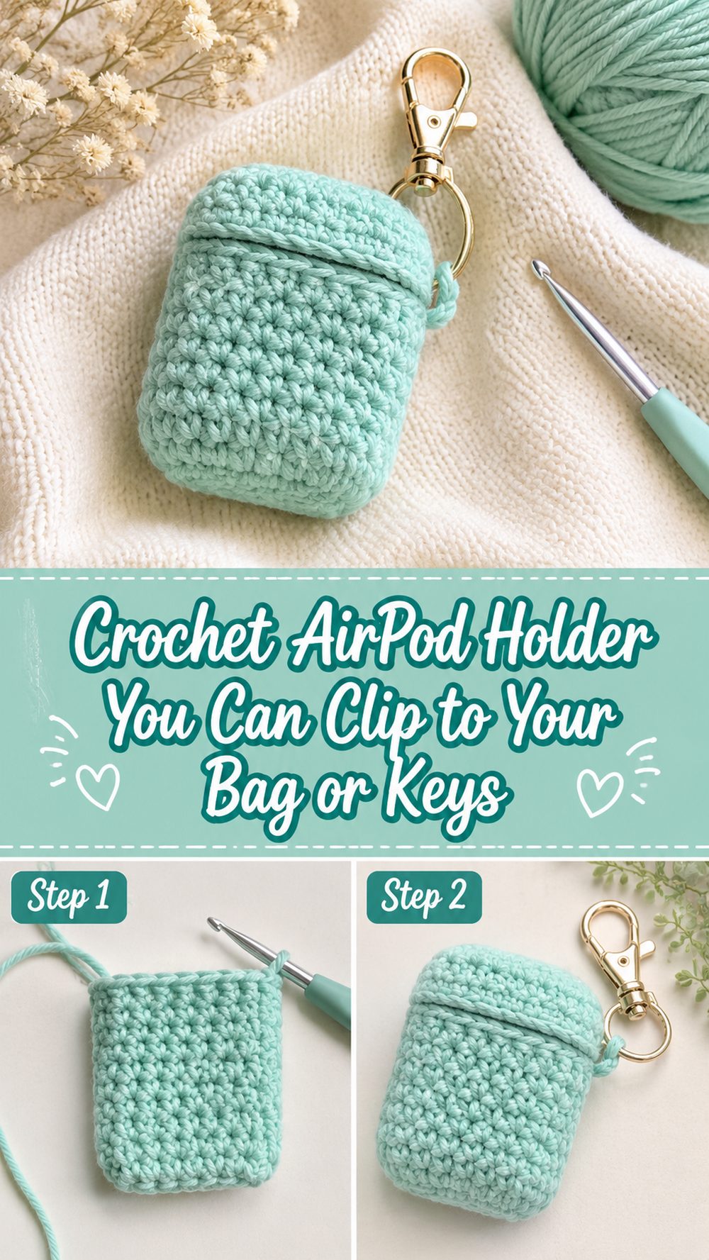 Crochet AirPod Holder You Can Clip to Your Bag or Keys