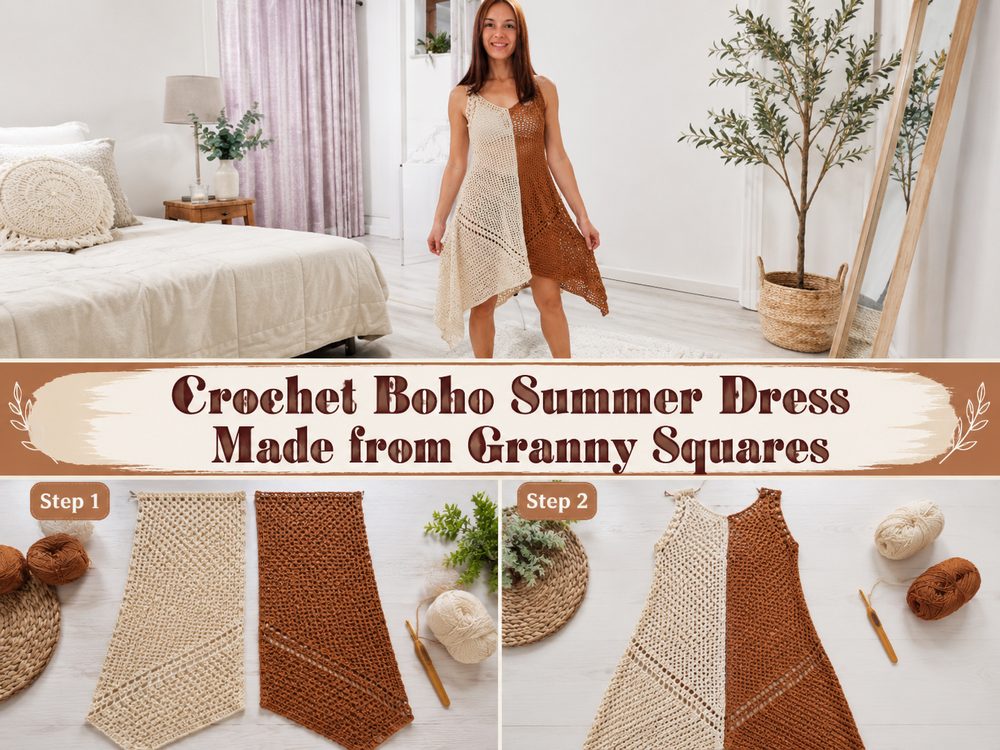 Crochet Boho Summer Dress Made from Granny Squares s